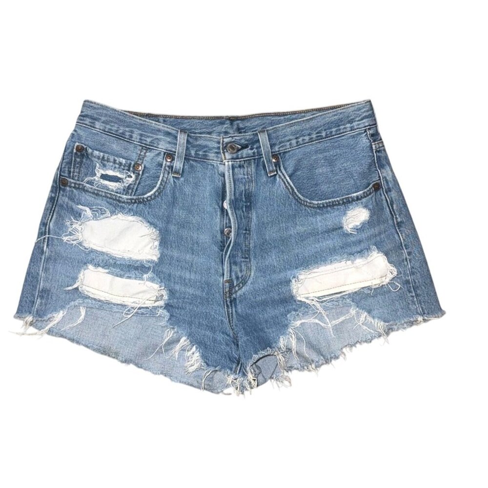 Levis 501 Womens Distressed Denim Shorts W31 Blue